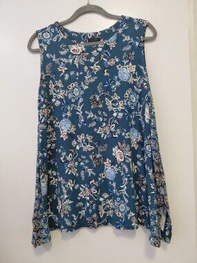 J Jill Wearever Top Green Blue Floral Sleeveless Stretch Plus Comfort XL Petite